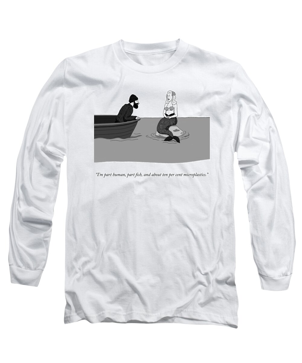 I'm Part Human Long Sleeve T-Shirt featuring the drawing Ten Per Cent Microplastics by Matilda Borgstrom