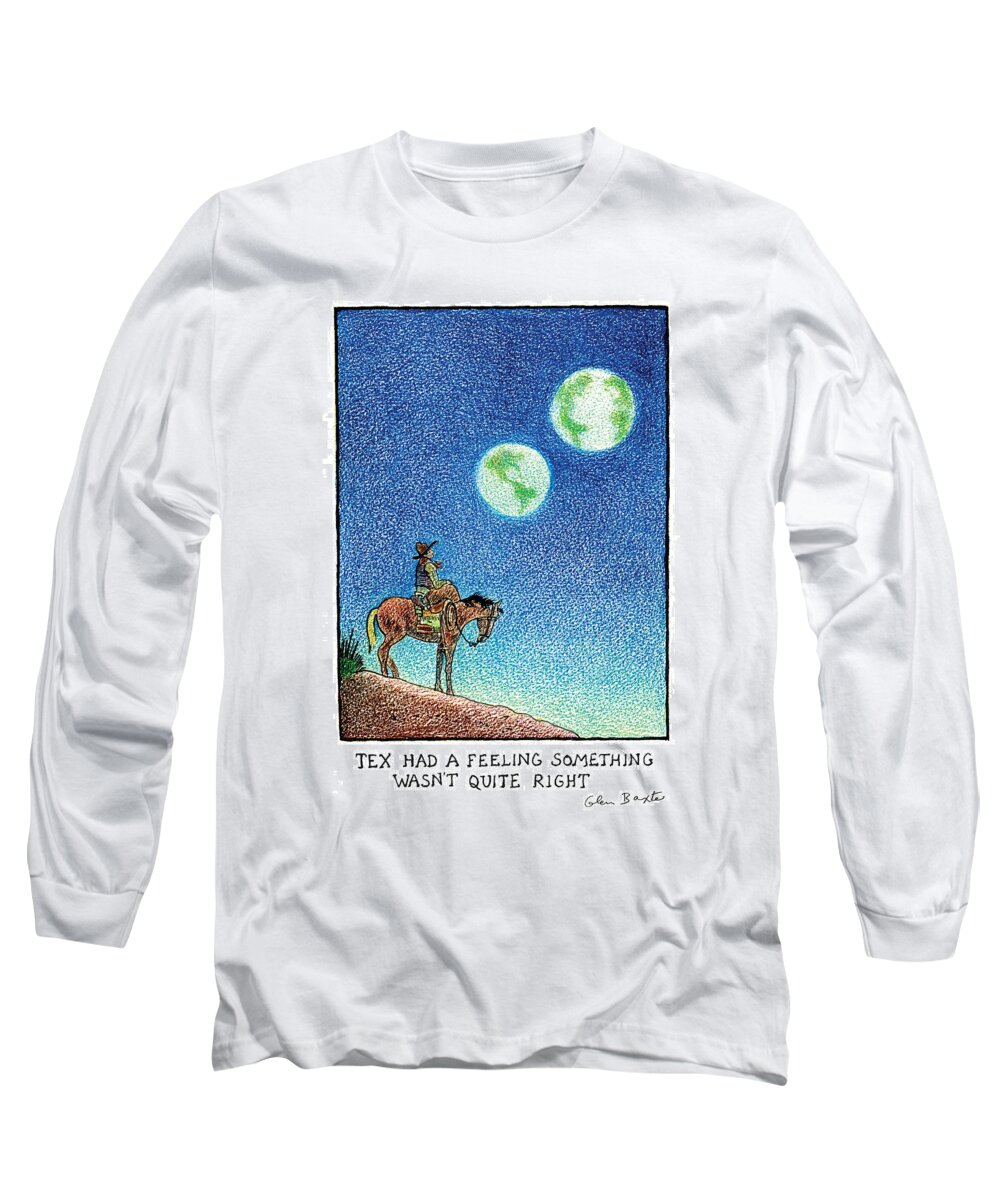 Captionless Long Sleeve T-Shirt featuring the drawing Tex Had A Feeling by Glen Baxter