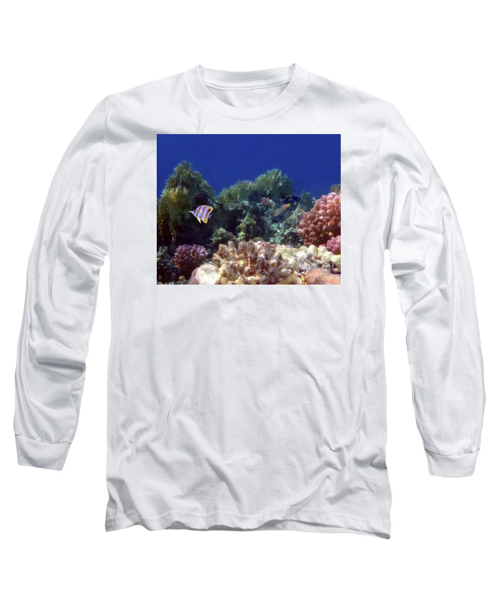 Fish Long Sleeve T-Shirt featuring the photograph The Copperband Butterflyfish Among The Corals by Johanna Hurmerinta