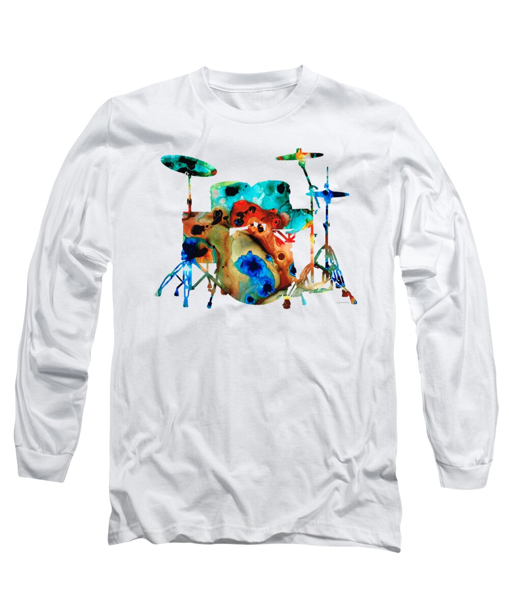 Drum Long Sleeve T-Shirt featuring the painting The Drums - Music Art By Sharon Cummings by Sharon Cummings