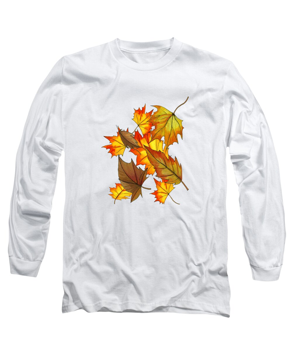 The Fall Long Sleeve T-Shirt featuring the drawing The Fall by Andrew Hitchen
