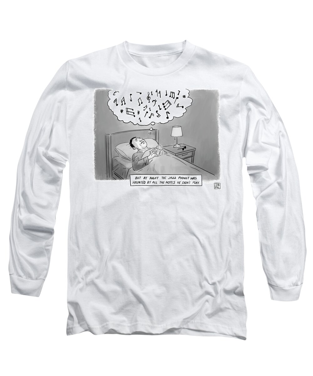 Captionless Long Sleeve T-Shirt featuring the drawing The Haunted Jazz Pianist by Pia Guerra and Ian Boothby