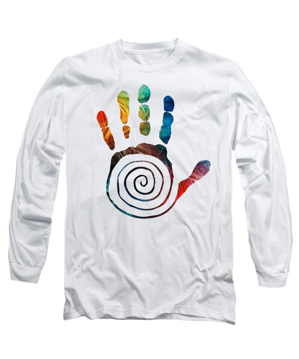 Healing Long Sleeve T-Shirt featuring the painting The Healer's Hand Symbol - Native American Art - Sharon Cummings by Sharon Cummings