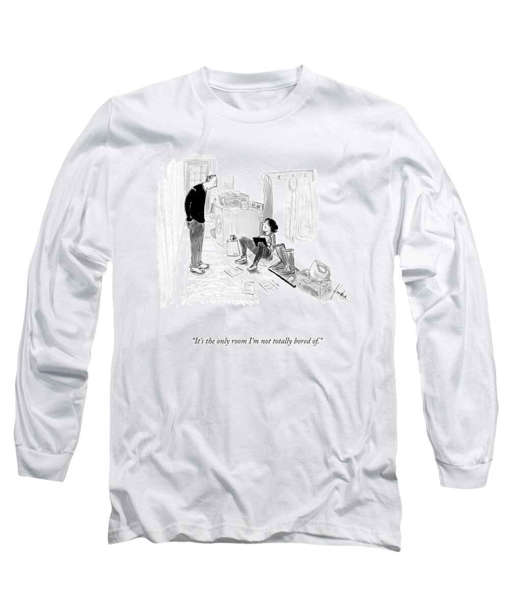 it's The Only Room I'm Not Totally Bored Of. Long Sleeve T-Shirt featuring the drawing The Only Room by Kendra Allenby