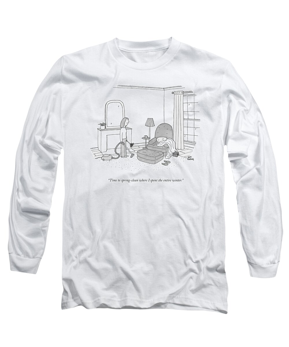 time To Spring-clean Where I Spent The Entire Winter. Long Sleeve T-Shirt featuring the drawing Time To Spring Clean by Amy Hwang