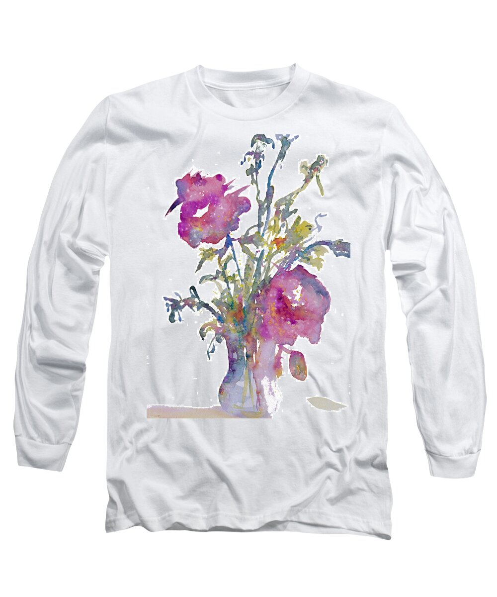 Roses Long Sleeve T-Shirt featuring the painting Two delicate roses by Ann Leech
