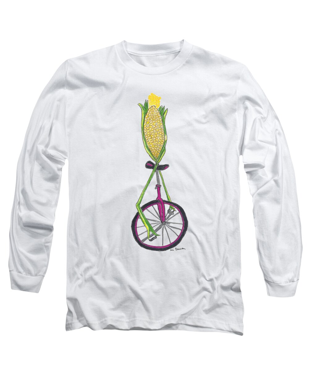 Corn Long Sleeve T-Shirt featuring the drawing Uni-Corn by Ali Baucom