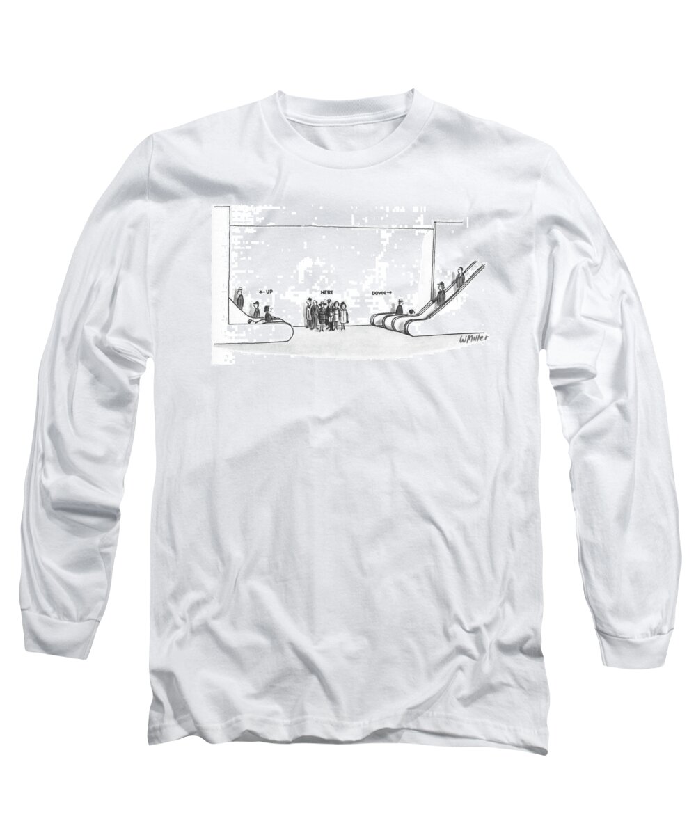 Captionless Long Sleeve T-Shirt featuring the drawing Up Down Here by Warren Miller