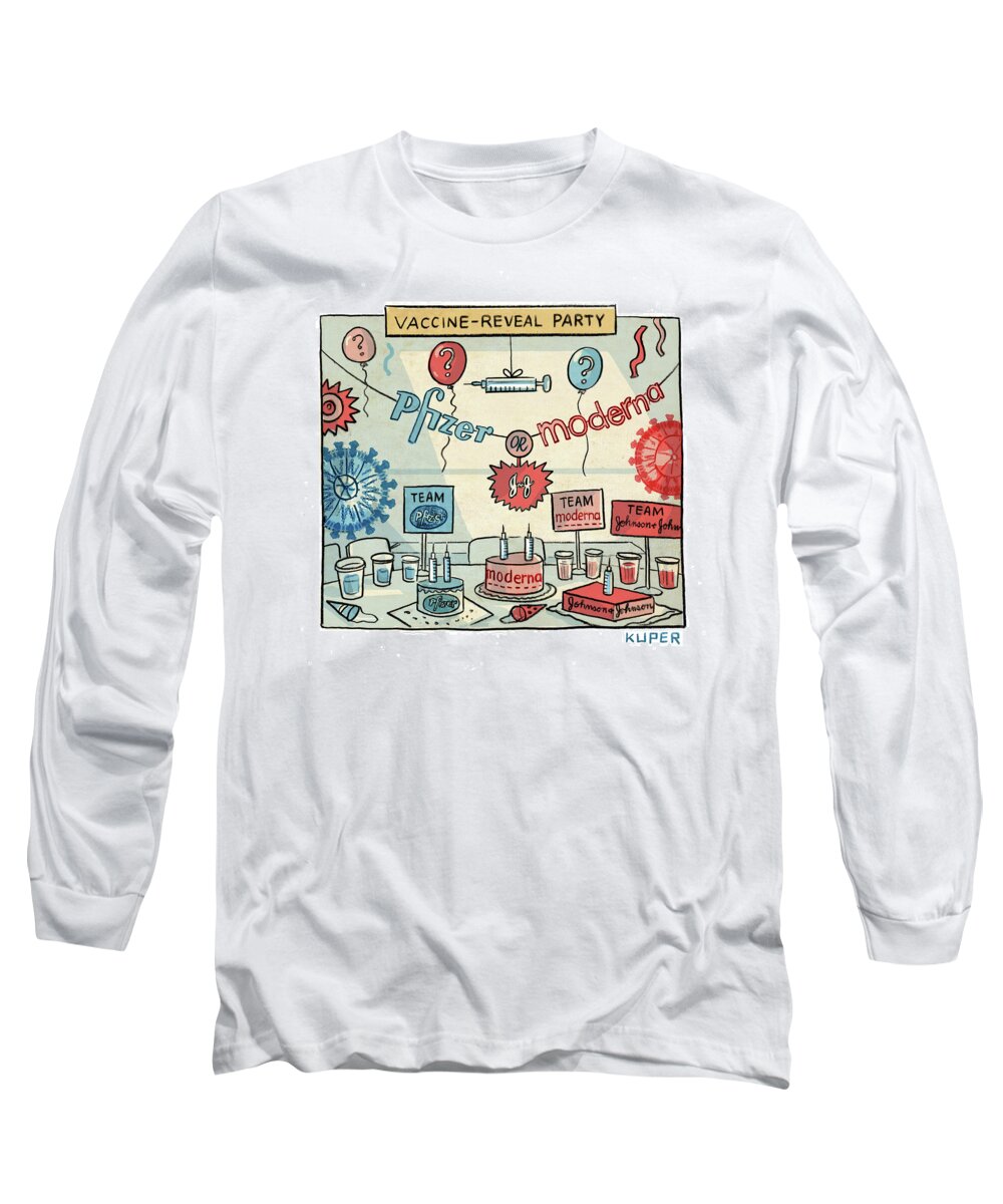 Captionless Long Sleeve T-Shirt featuring the drawing Vaccine Reveal Party by Peter Kuper