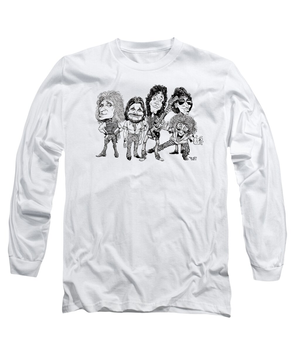 Caricature Long Sleeve T-Shirt featuring the drawing Van Halen by Mike Scott