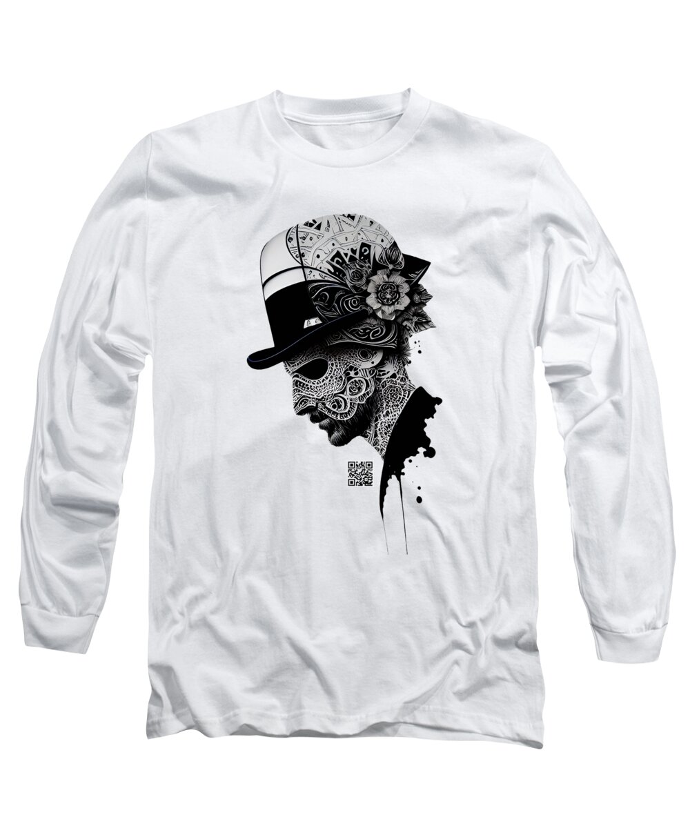 Tattoo Long Sleeve T-Shirt featuring the drawing Veiled Visage by Rafael Salazar
