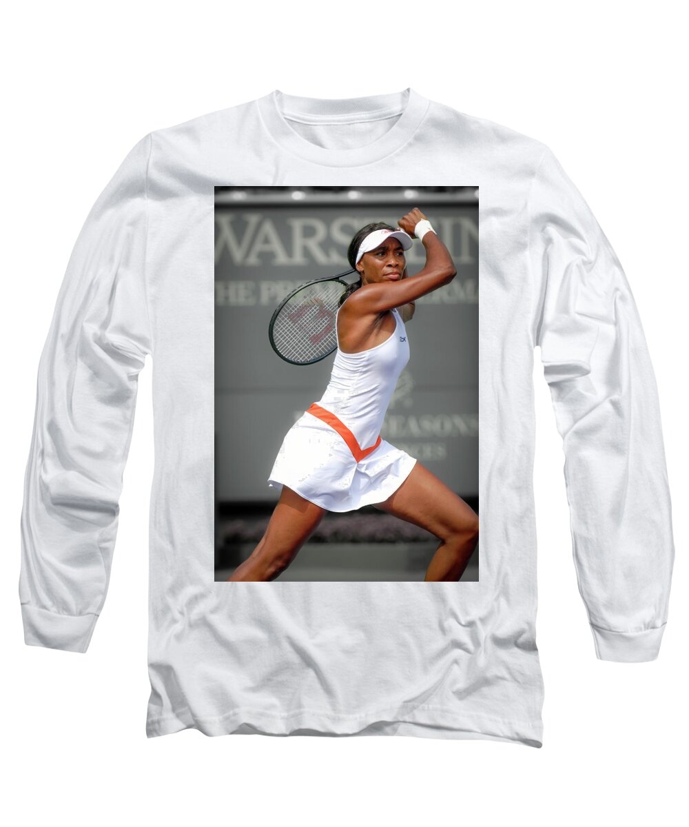 Venus Williams At The 2007 Sony Ericsson Ope In Miami Long Sleeve T-Shirt featuring the photograph Venus Williams by Lou Novick