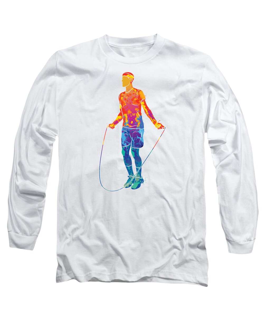 Sports Long Sleeve T-Shirt featuring the digital art Watercolor Jump Rope Sports by Me