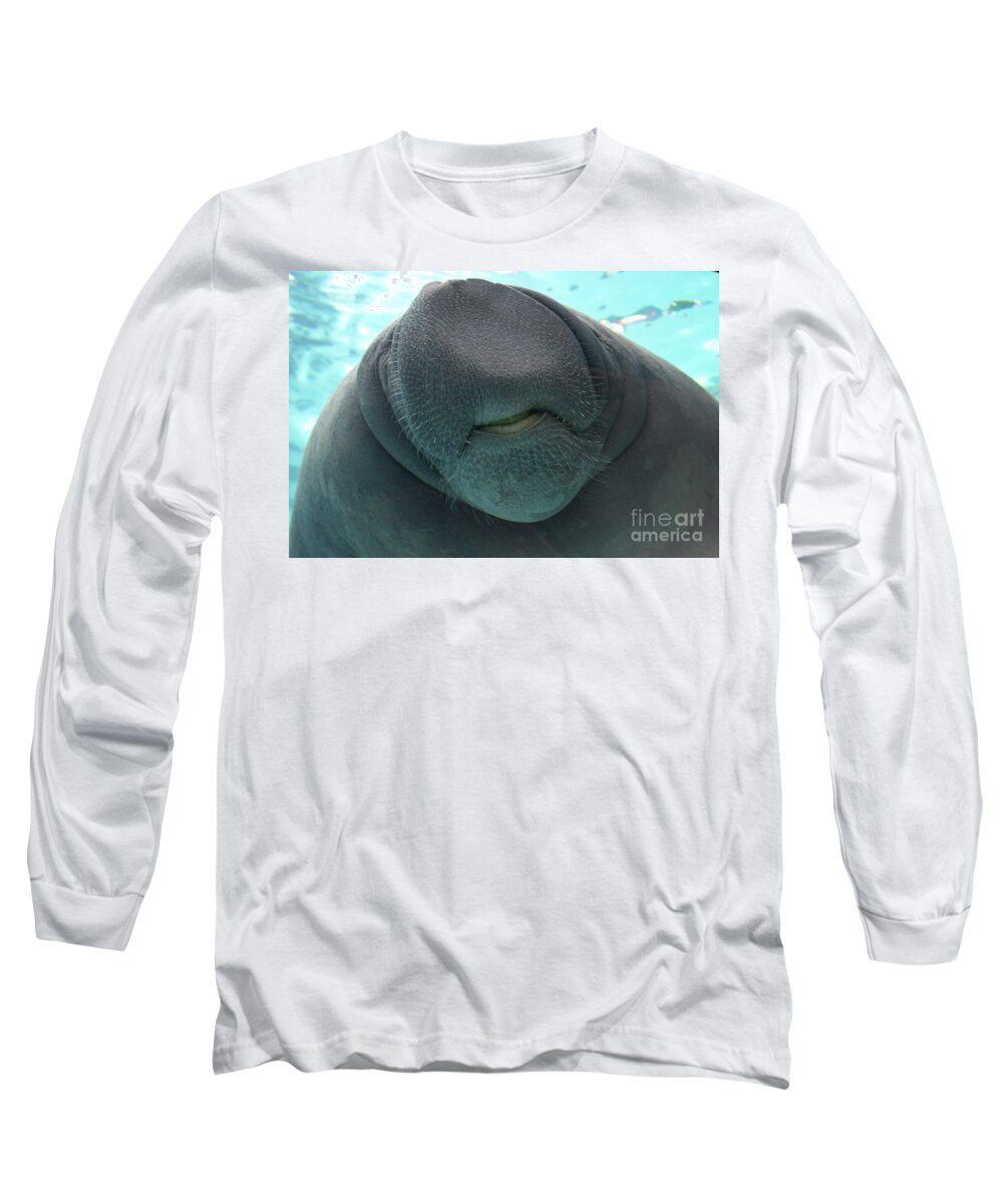 West Indian Manatee Long Sleeve T-Shirt featuring the photograph West Indian Manatee Smile by Meg Rousher