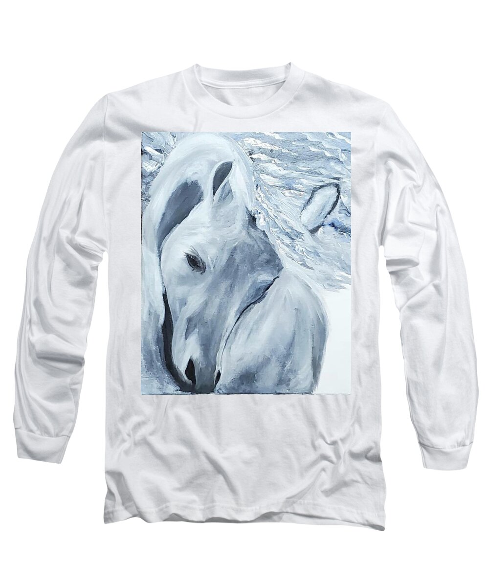  Long Sleeve T-Shirt featuring the painting White Horse by Amy Kuenzie