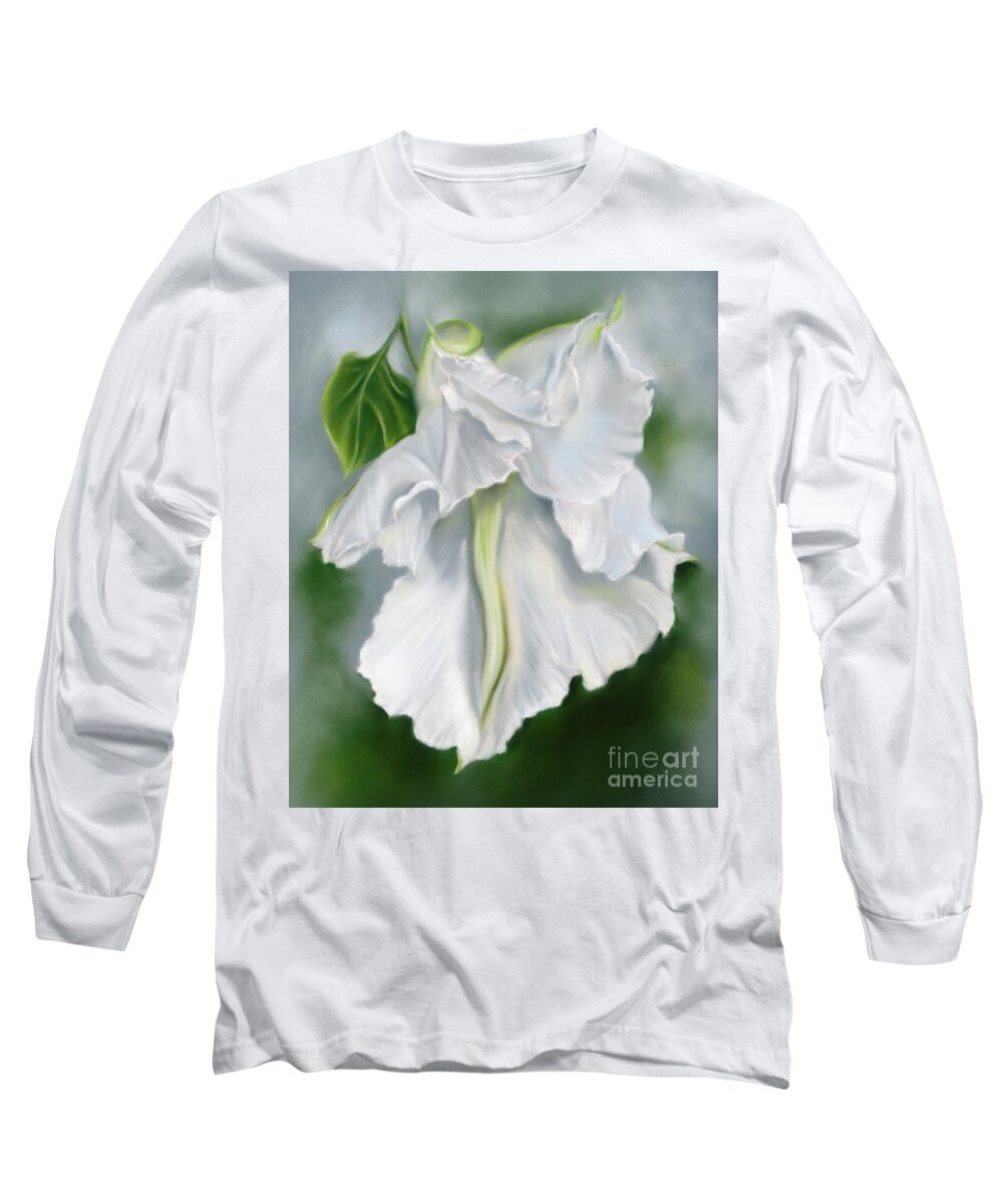 Botanical Long Sleeve T-Shirt featuring the painting White Moonflower Unfurling in the Evening by MM Anderson