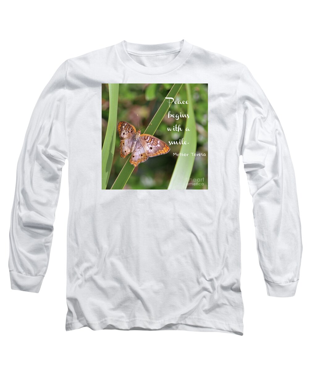 White Peacock Long Sleeve T-Shirt featuring the photograph White Peacock Butterfly by Joanne Carey