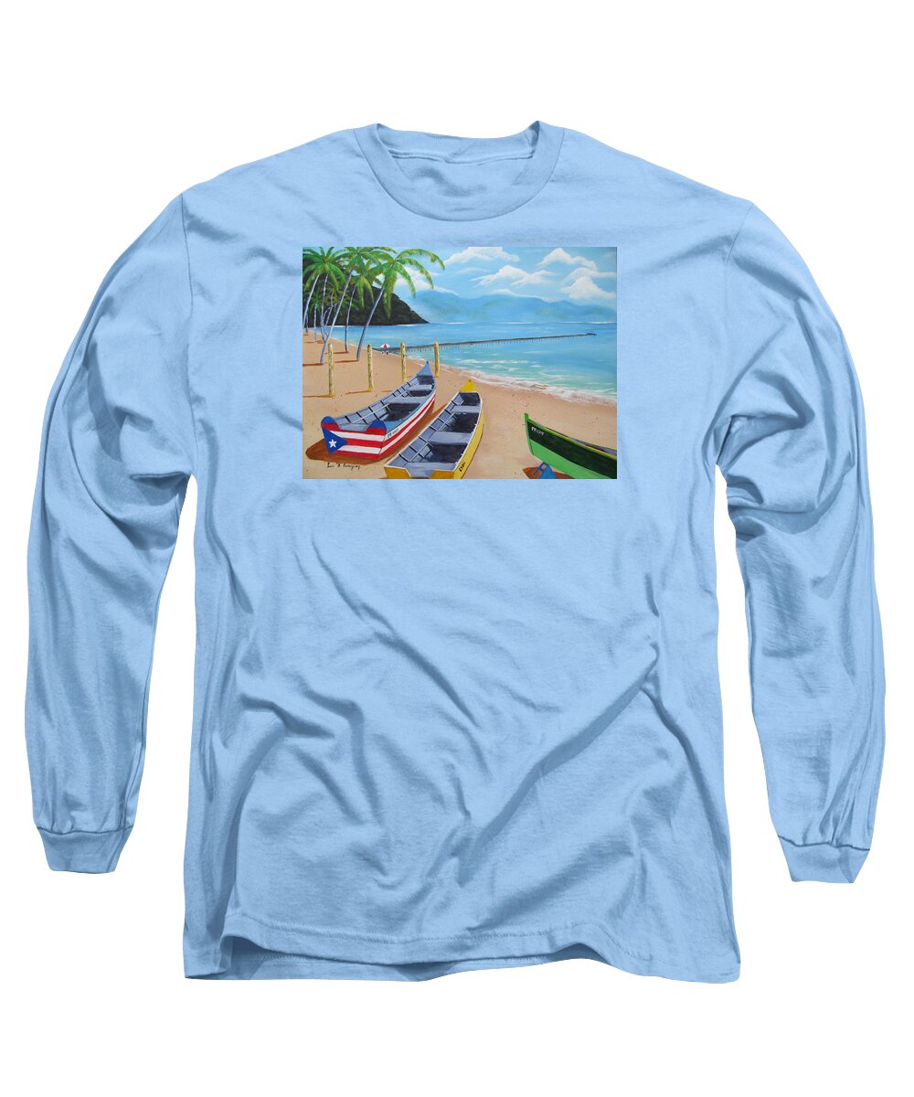 Aguadilla Long Sleeve T-Shirt featuring the painting Aguadilla Crashboat Beach by Luis F Rodriguez
