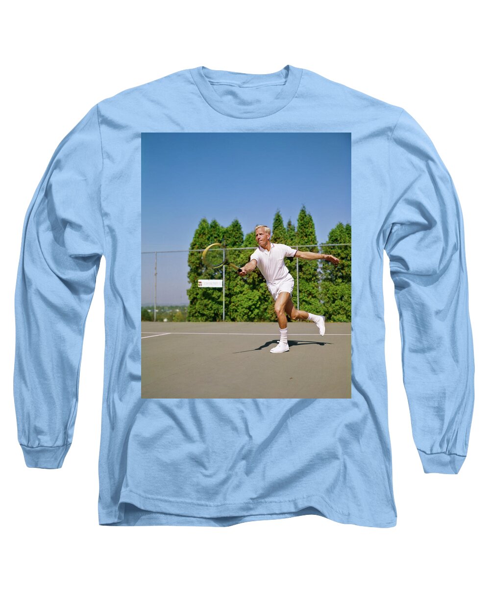 Photography Long Sleeve T-Shirt featuring the photograph 1960s Blonde Man Wearing Tennis Whites by Vintage Images