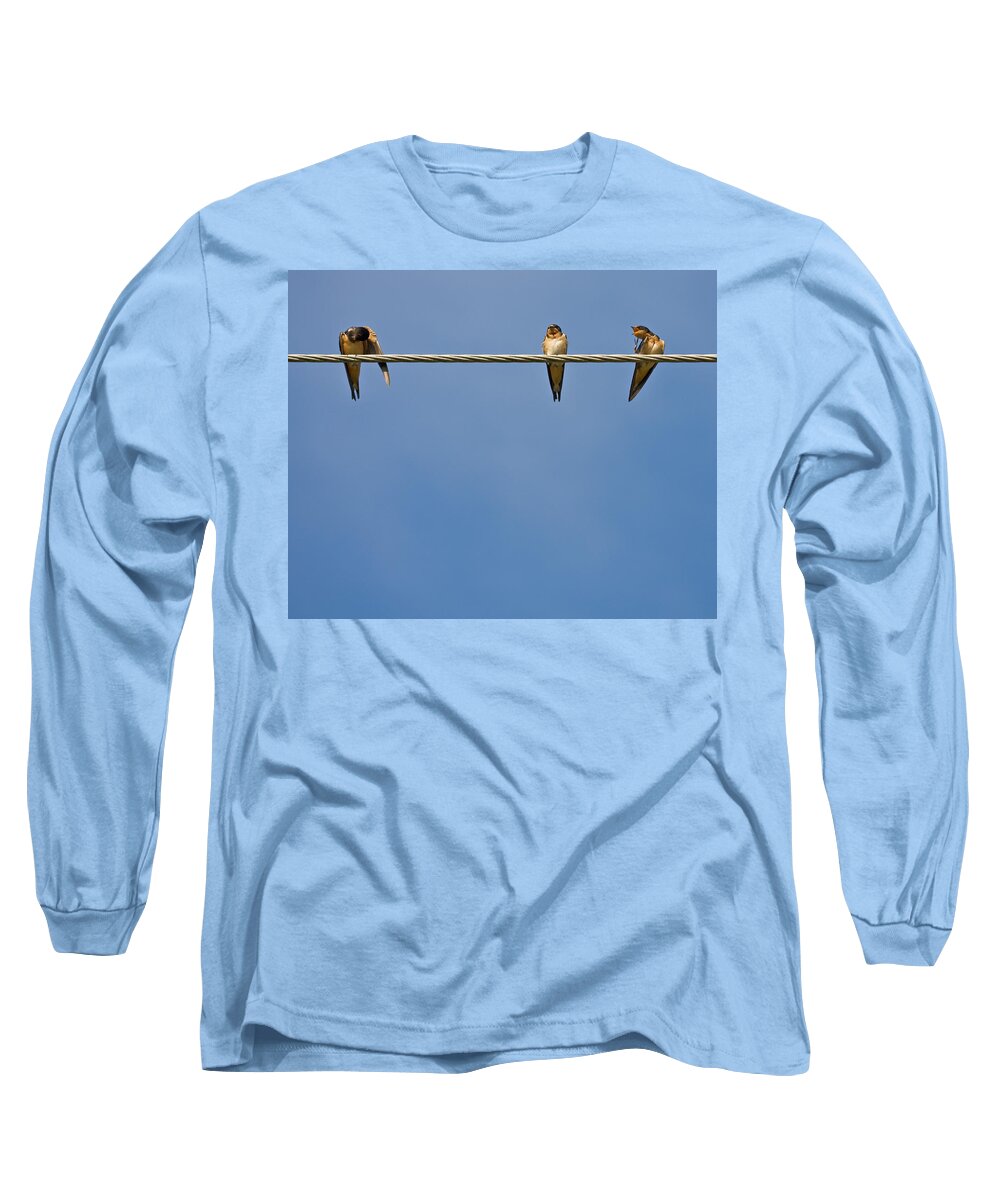 Three Birds Long Sleeve T-Shirt featuring the photograph Barn Swallows #2 by Melinda Fawver