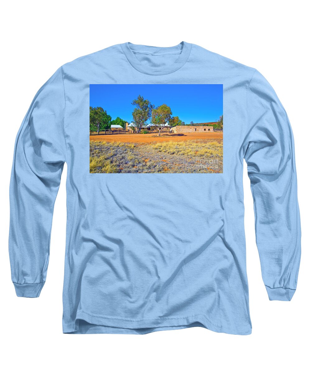 Historical Telegraph Station Alice Springs Central Australia Early Pioneers Outback Australian Landscape Gum Trees Long Sleeve T-Shirt featuring the photograph Historical Telegraph Station Alice Springs #3 by Bill Robinson