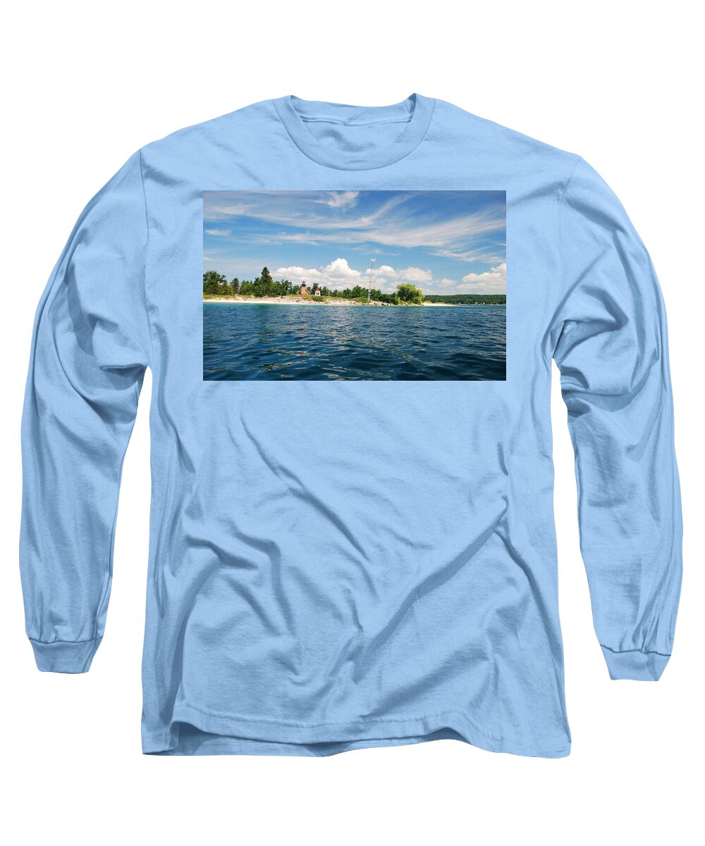 Little Traverse Lighthouse Long Sleeve T-Shirt featuring the photograph Across The Bay To The Light by Janice Adomeit