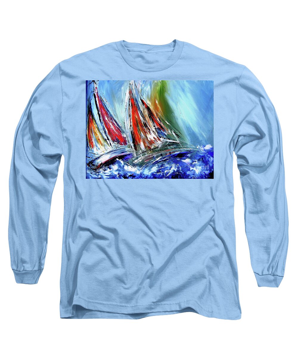 Abstract Art Long Sleeve T-Shirt featuring the painting SAILING PAINTINGS Skillful sailors like stormy seas by Mary Cahalan Lee - aka PIXI