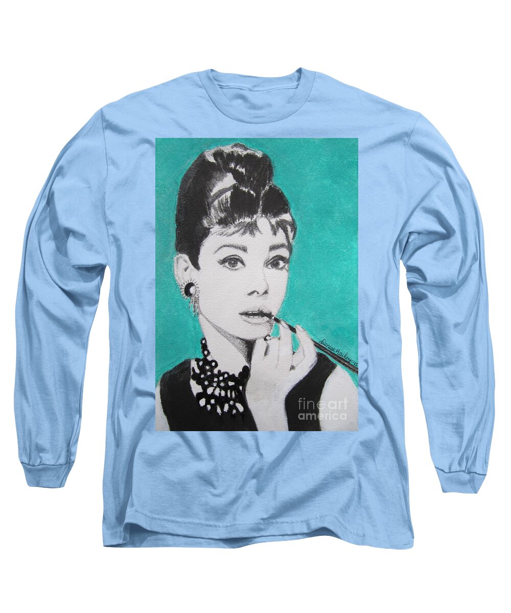 Audrey Hepburn Long Sleeve T-Shirt featuring the painting Audrey by Denise Railey