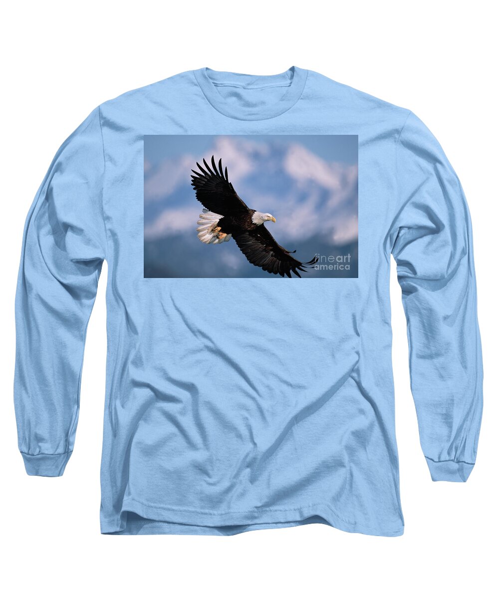 00343849 Long Sleeve T-Shirt featuring the photograph Bald Eagle Flying, Kachemak Bay by Yva Momatiuk John Eastcott
