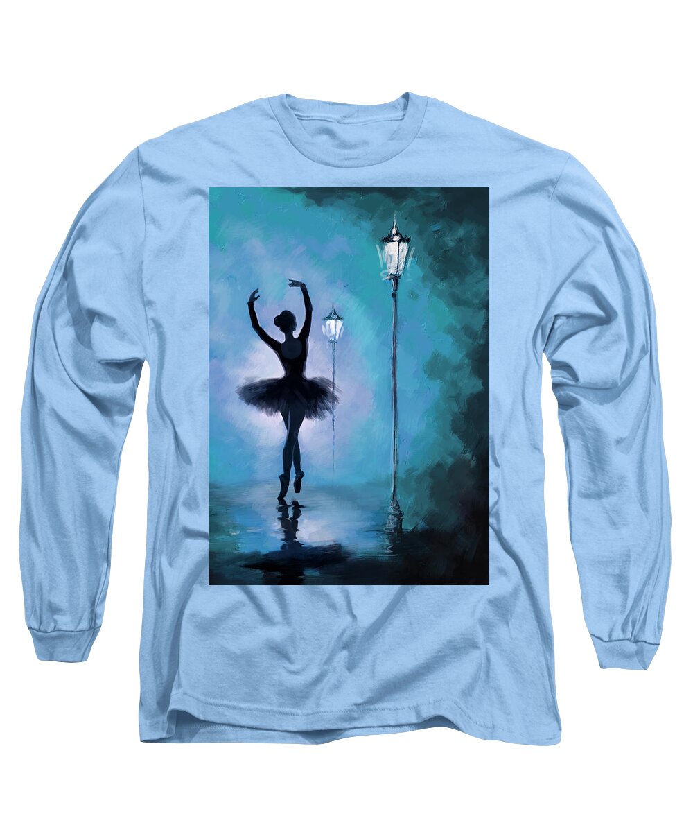 Ballet Dancer Long Sleeve T-Shirt featuring the painting Ballet in the Night by Corporate Art Task Force