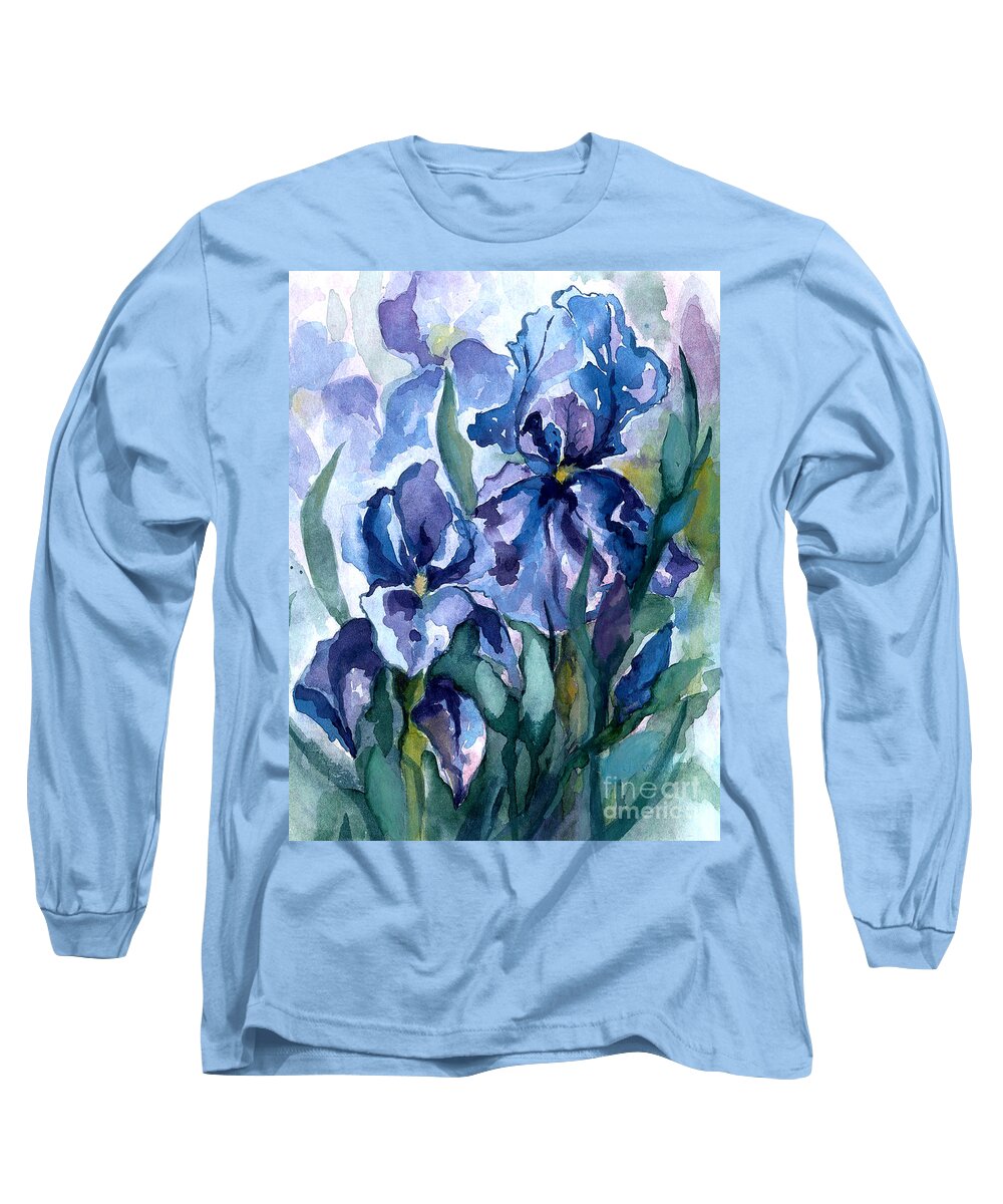 Flower Long Sleeve T-Shirt featuring the painting Blue Iris by Barbara Jewell