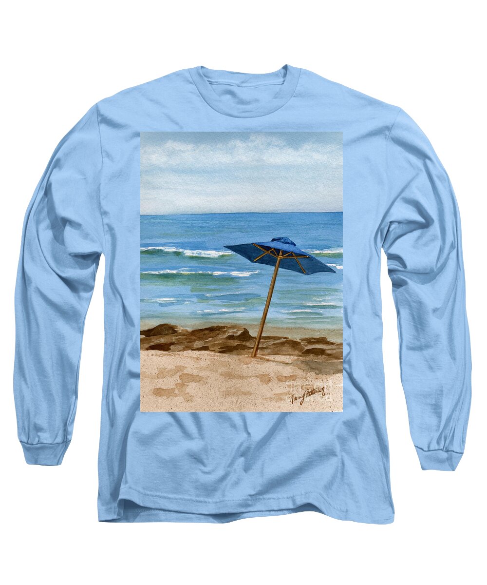 Blue Umbrella Long Sleeve T-Shirt featuring the painting Blue Umbrella by Nancy Patterson