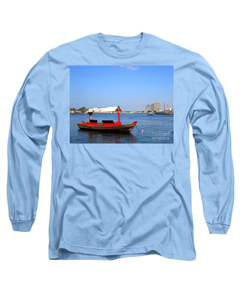 Background Long Sleeve T-Shirt featuring the photograph Boat on the River by Amanda Mohler