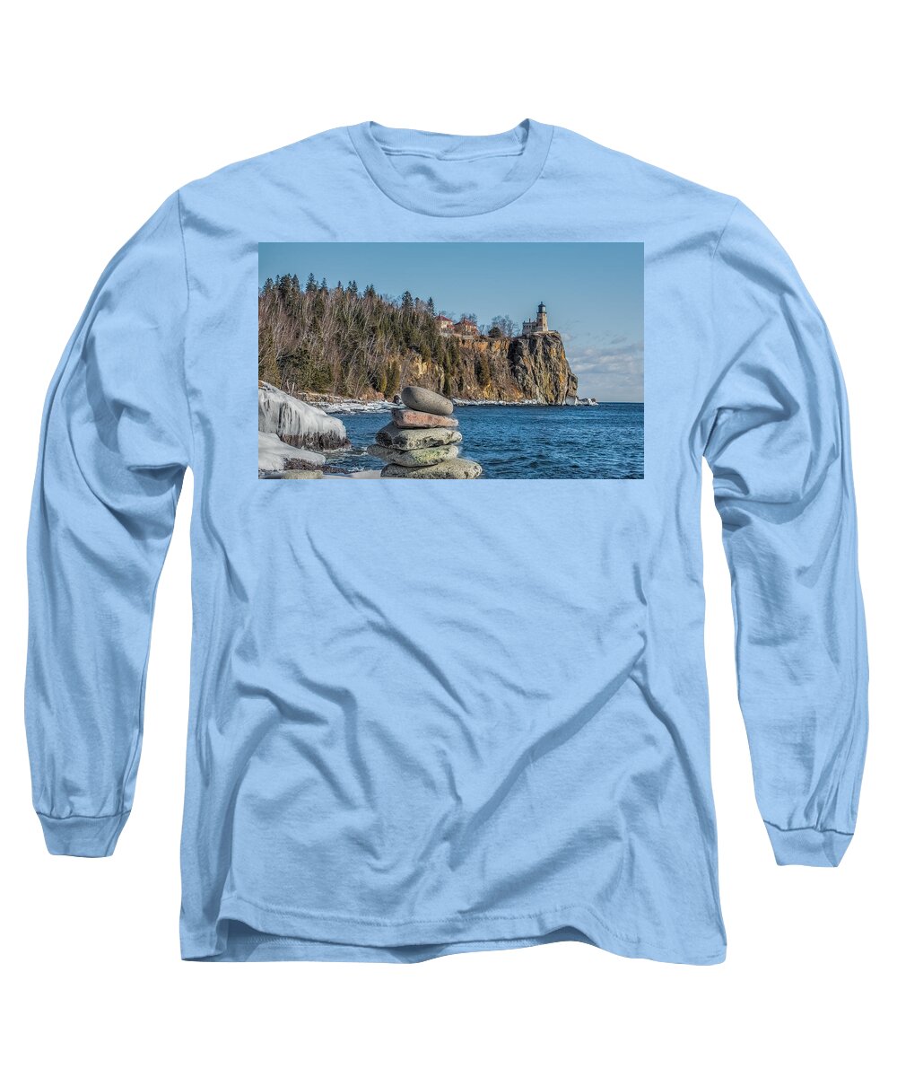 Split Rock Lighthouse Long Sleeve T-Shirt featuring the photograph Cairn An Split Rock Lighthouse by Paul Freidlund