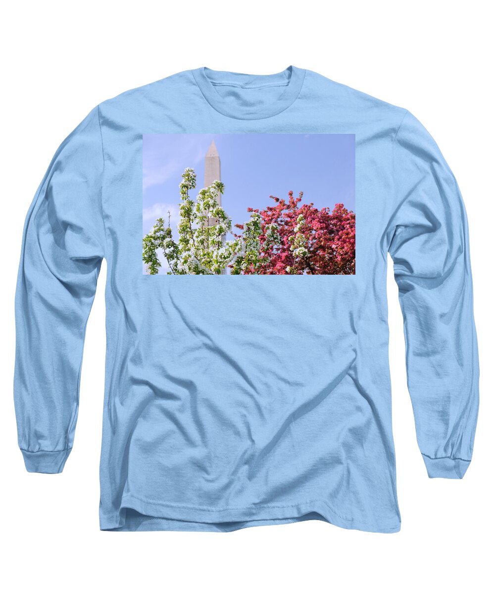 America Long Sleeve T-Shirt featuring the photograph Cherry Trees and Washington Monument Four by Mitchell R Grosky