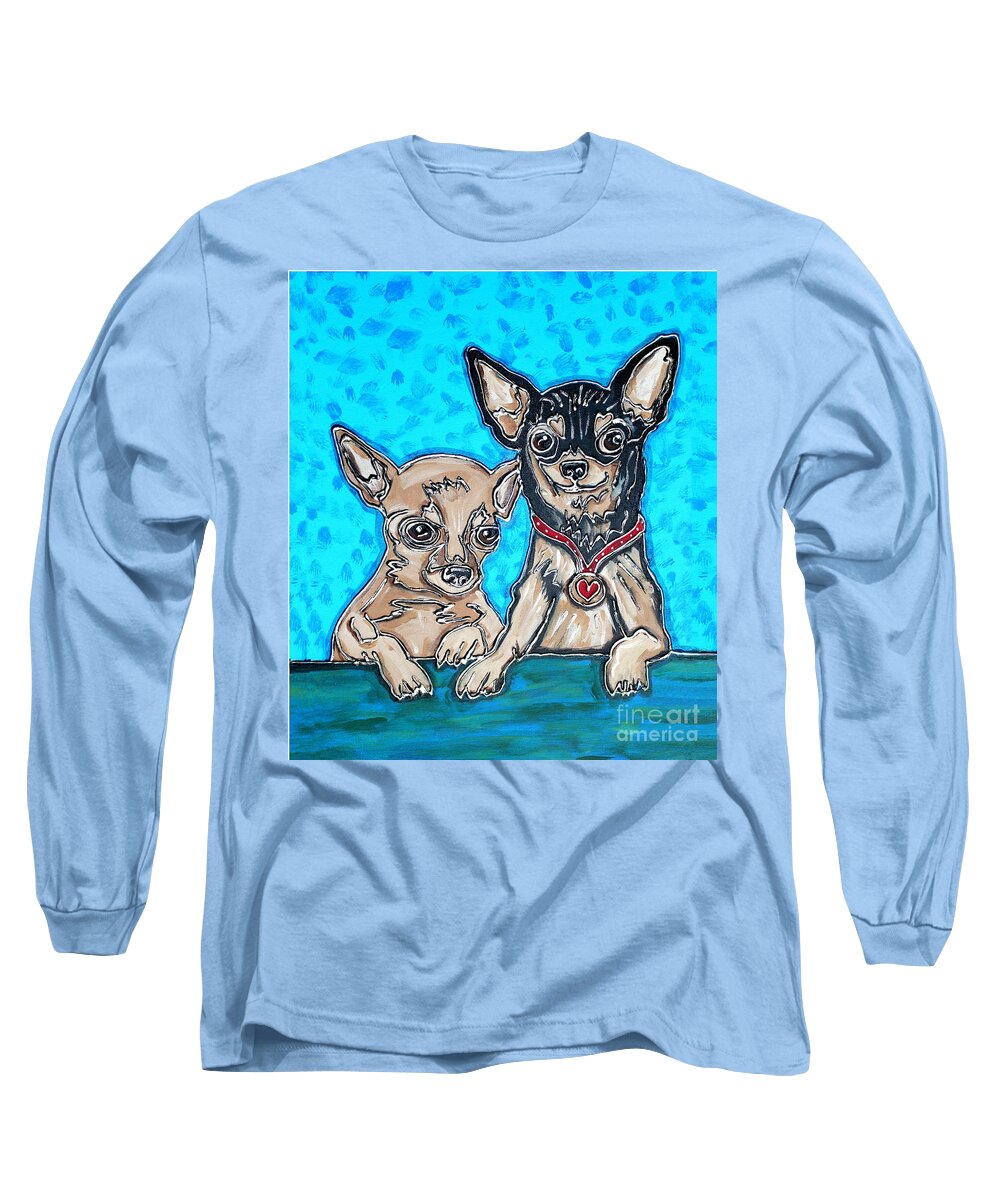 Chihuahua Long Sleeve T-Shirt featuring the painting Chihuahua Duo by Cynthia Snyder