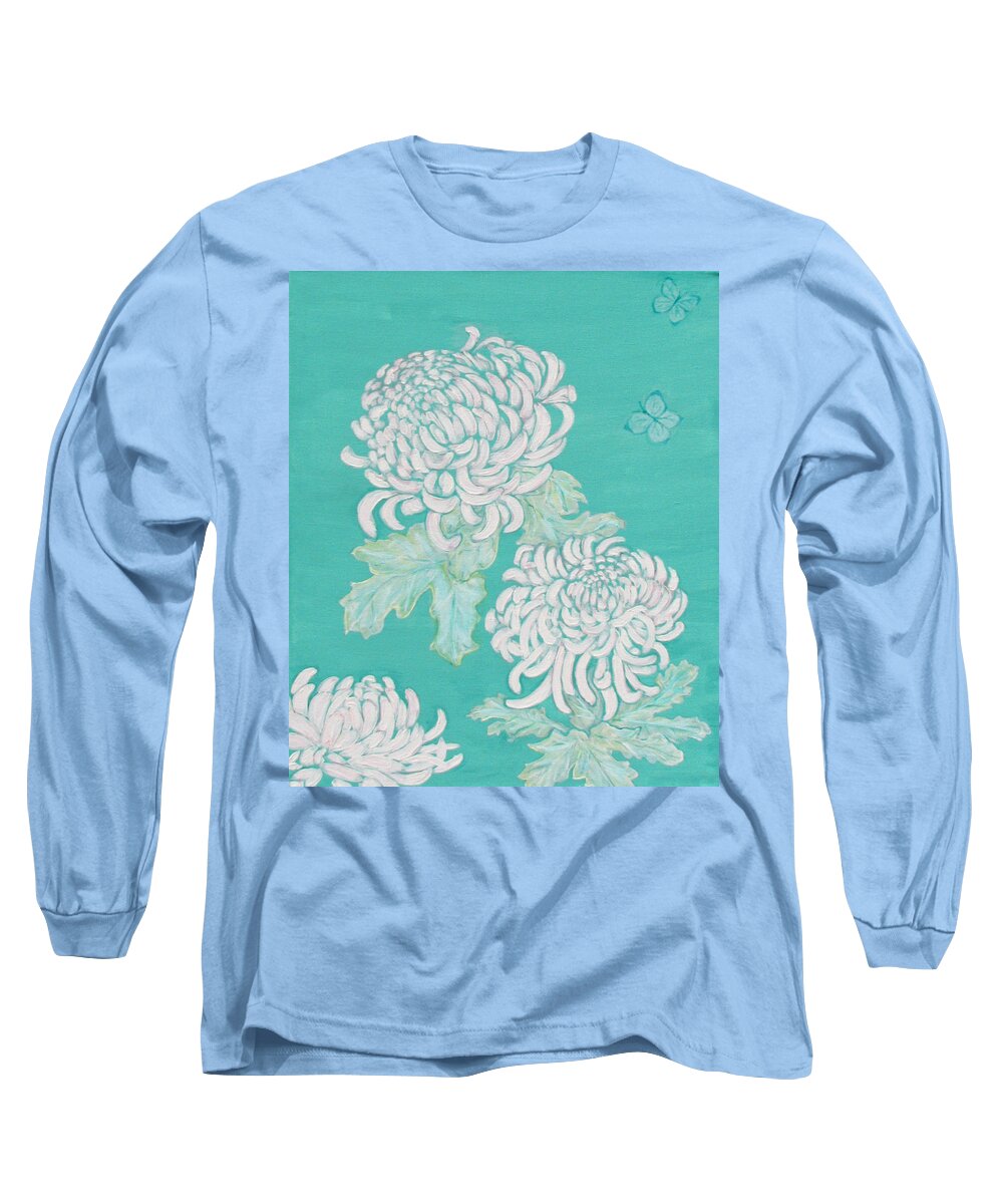 Flowers Long Sleeve T-Shirt featuring the painting Chrysanthemums and Butterflies by Stephanie Grant