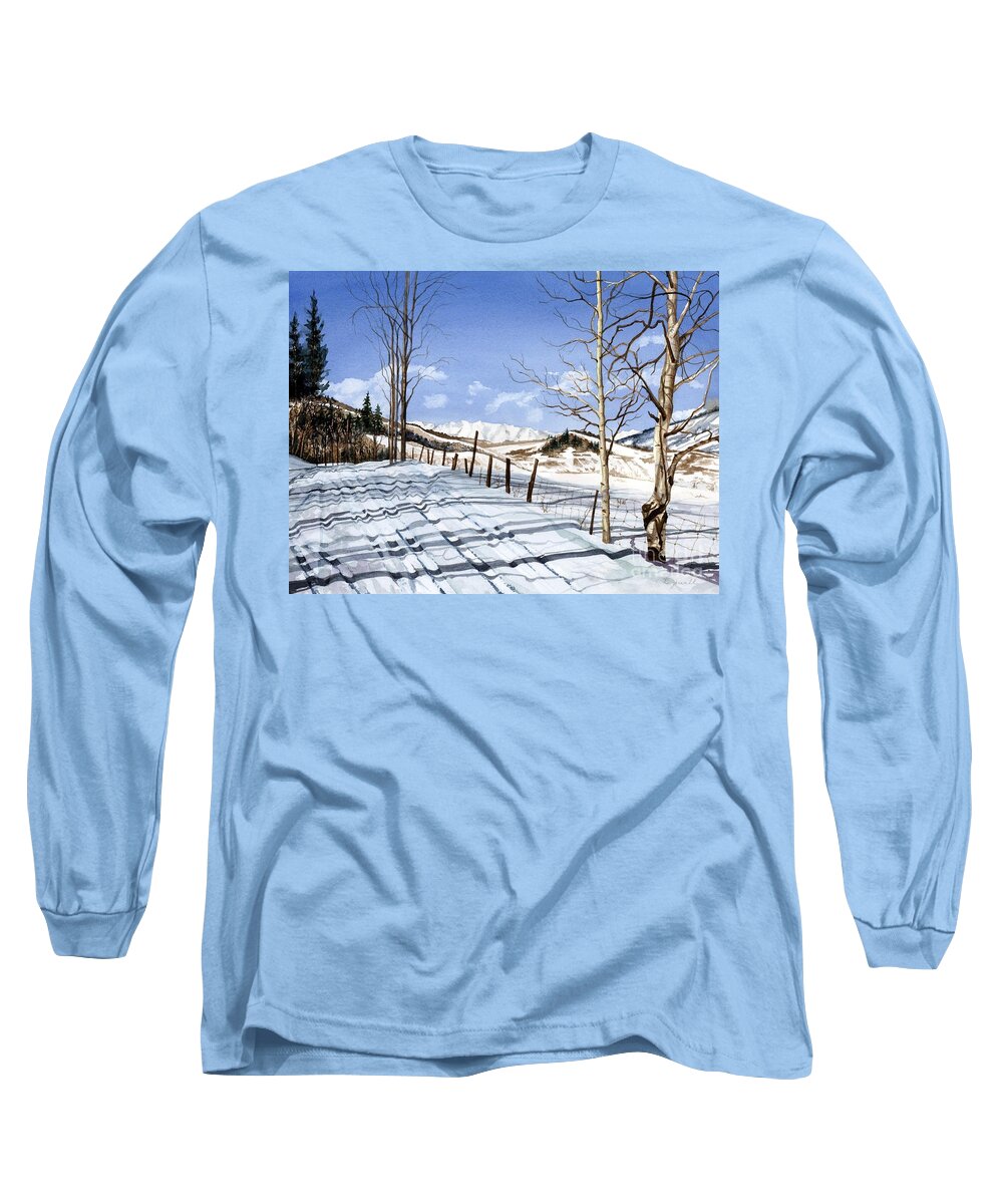 Ski Colorado Long Sleeve T-Shirt featuring the painting Clear Blue Silence by Barbara Jewell