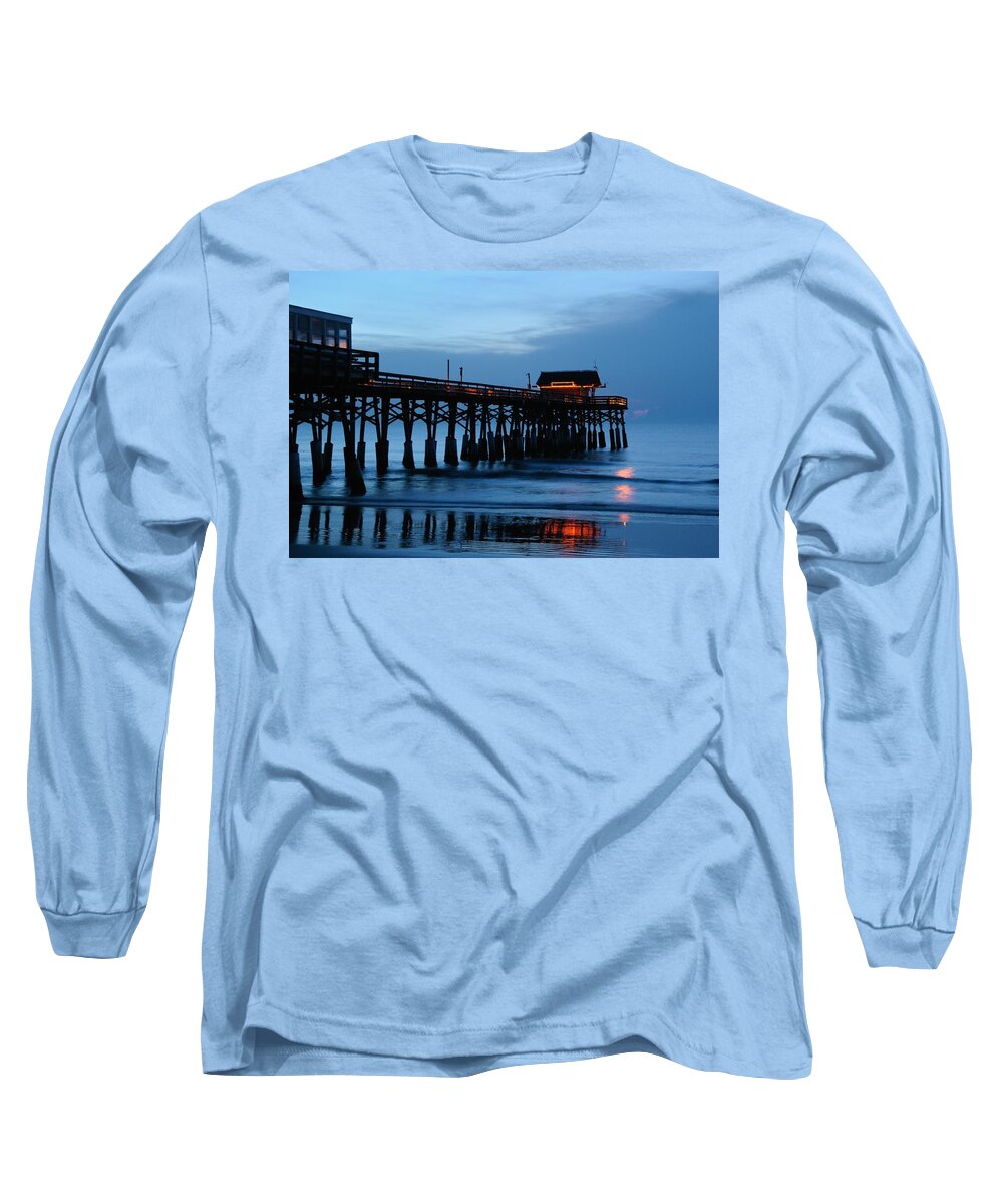 Pier Long Sleeve T-Shirt featuring the photograph Cocoa Beach Pier at twilight by Bradford Martin