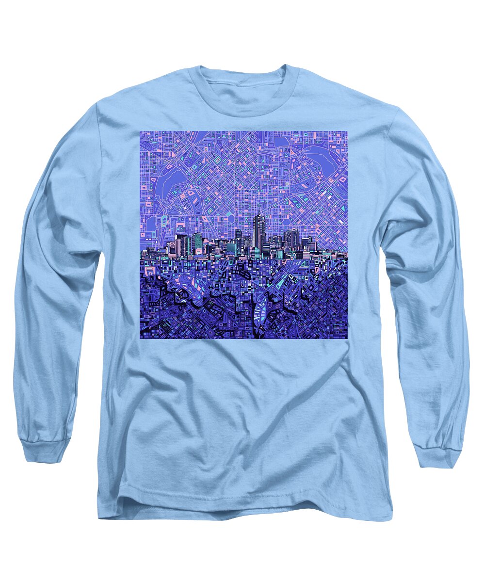 Denver Skyline Long Sleeve T-Shirt featuring the painting Denver Skyline Abstract 4 by Bekim M