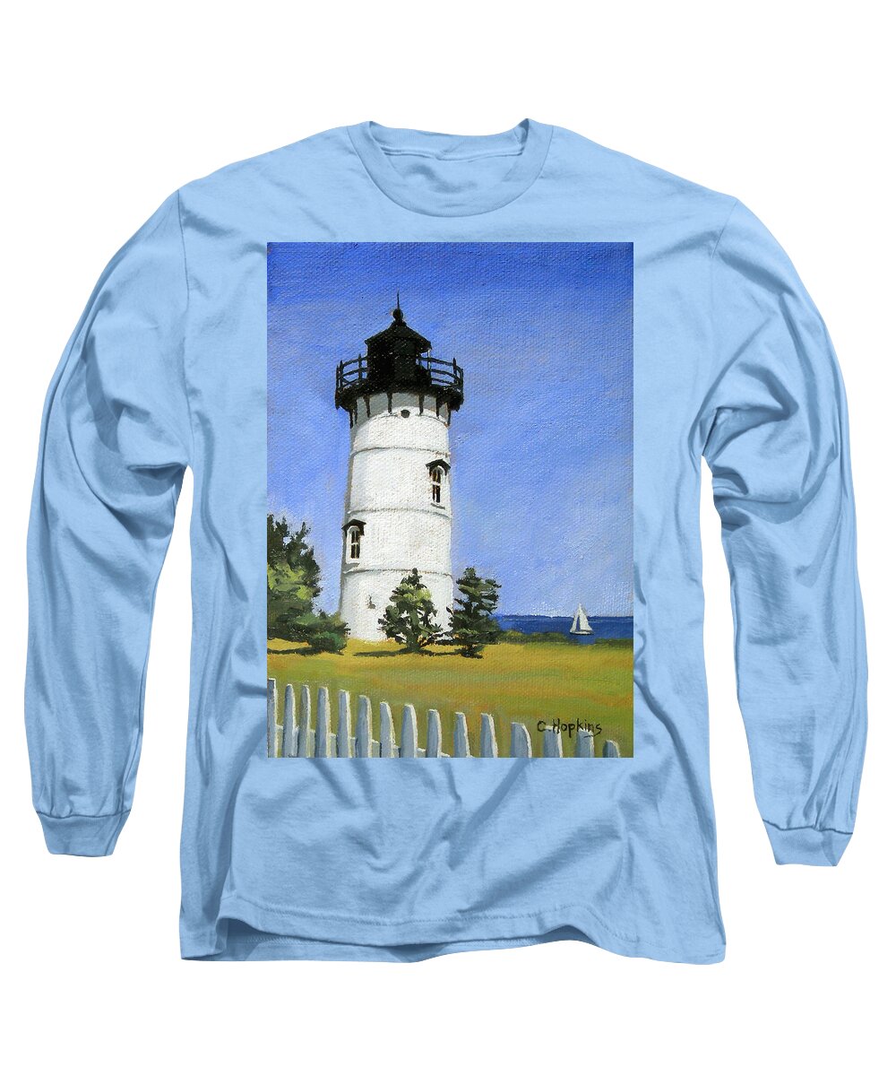 Martha's Vineyard Massachusetts Long Sleeve T-Shirt featuring the painting East Chop Lighthouse Martha's Vineyard Massachusetts by Christine Hopkins