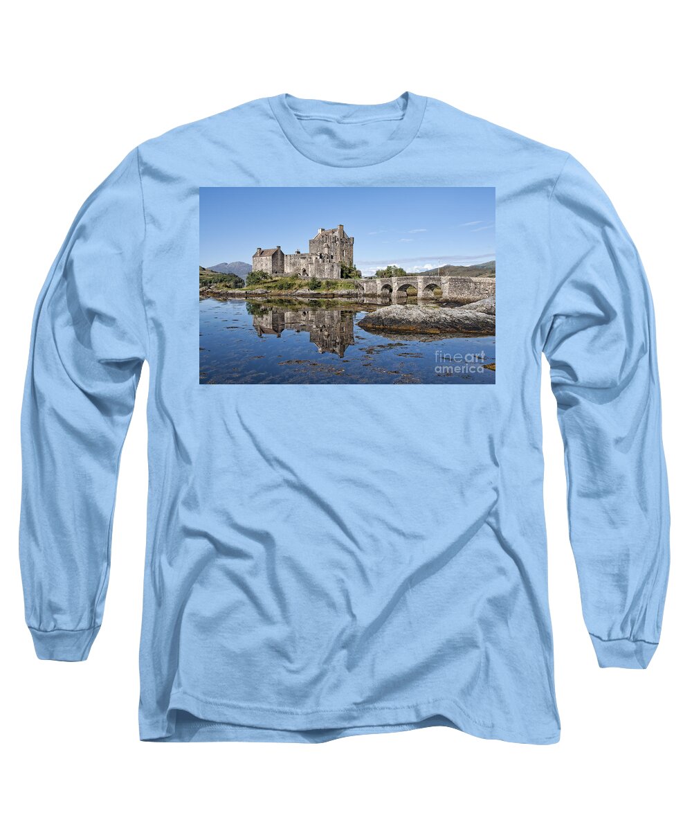 Eilean Donan Long Sleeve T-Shirt featuring the photograph Eilean Donan Castle Reflections by Bel Menpes
