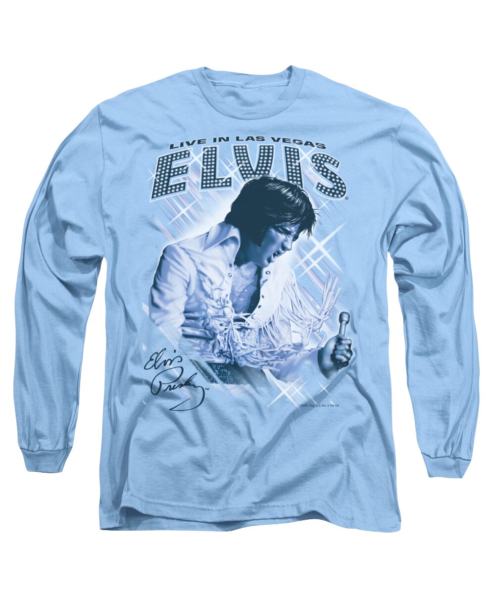 Elvis Long Sleeve T-Shirt featuring the digital art Elvis - Blue Vegas by Brand A