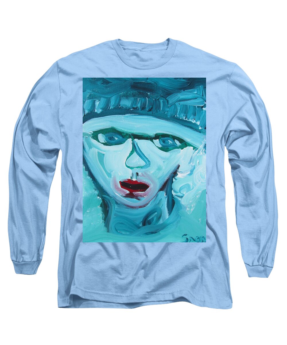 Face Long Sleeve T-Shirt featuring the painting Face Two by Shea Holliman