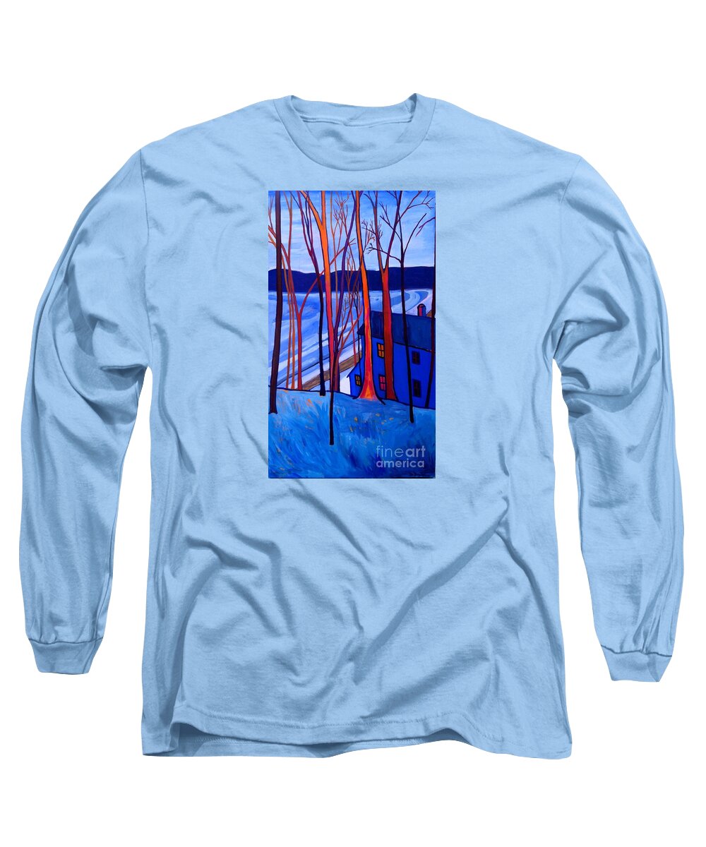 Frozen Long Sleeve T-Shirt featuring the painting Frozen on Freeman Lake by Debra Bretton Robinson