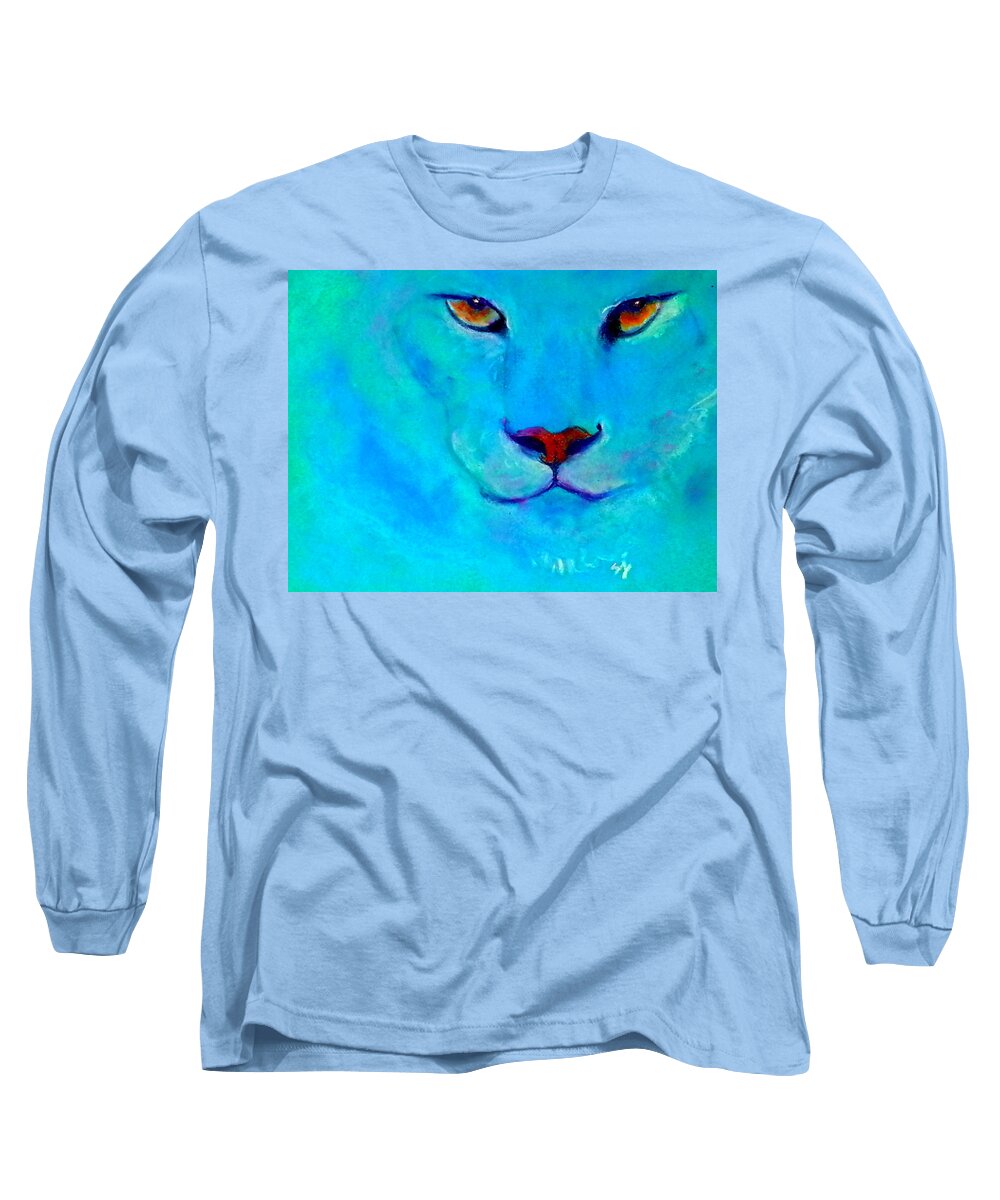 Animals Long Sleeve T-Shirt featuring the painting Funky Snow Leopard Turquoise by Sue Jacobi