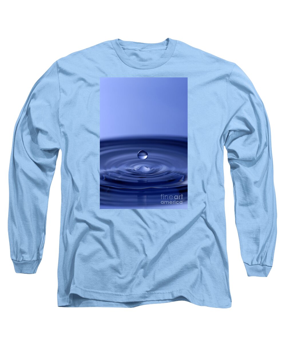 Water Drop Long Sleeve T-Shirt featuring the photograph Hovering Blue Water Drop by Anthony Sacco