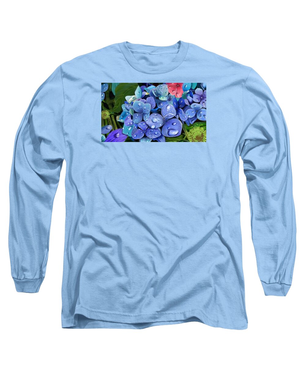 Hydrangea Long Sleeve T-Shirt featuring the digital art Hydrangea Drift by Douglas Day Jones