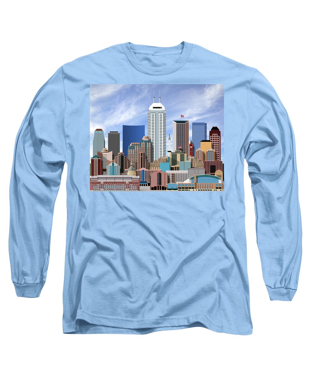 Indianapolis Long Sleeve T-Shirt featuring the digital art Indianapolis Indiana Skyline by Dave Lee