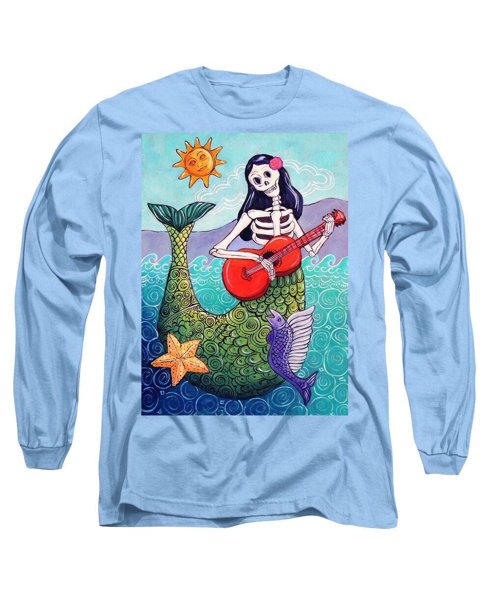 Dia De Los Muertos Long Sleeve T-Shirt featuring the painting La Sirena by Candy Mayer
